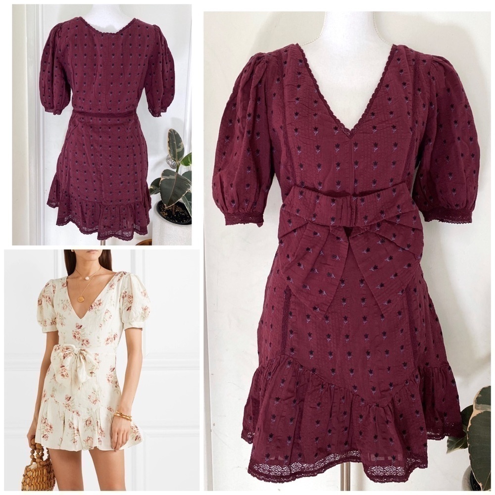 NWT LoveShackFancy Lena Bow Floral Spice Dress S​​​​​​
